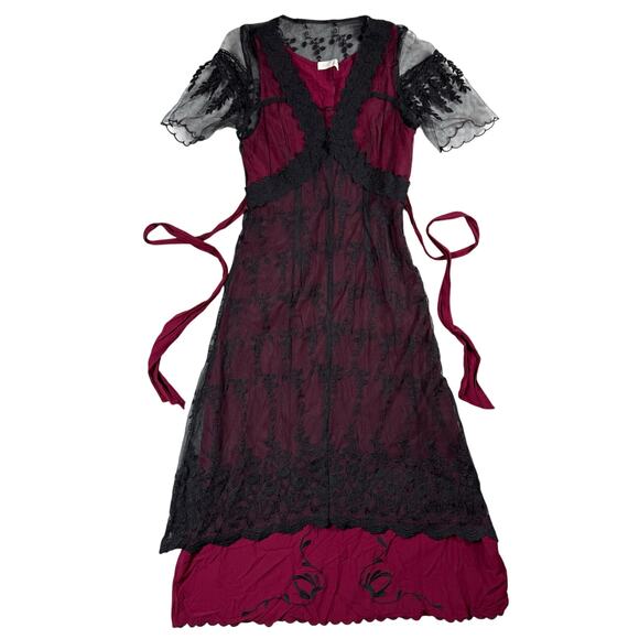 Belle Poque Victorian Ruffled Maxi Dress Medium Lace Mesh - Picture 1 of 13